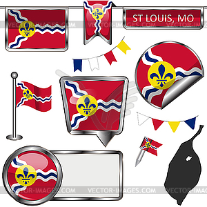 Glossy icons with flag of St Louis, MO - vector clip art