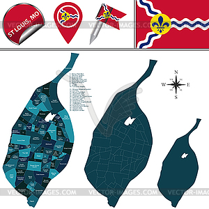 Map of St Louis, MO with Districts - vector clipart / vector image