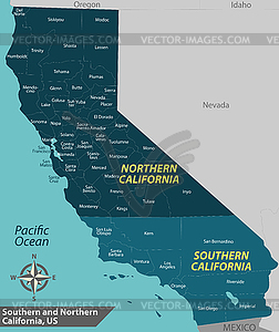 Карта штата Калифорния, США - клипарт в векторном виде