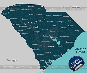 Карта штата Южная Каролина, США - цветной векторный клипарт
