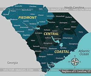 Карта штата Южная Каролина, США - векторное изображение