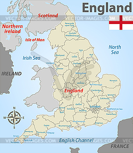 Map of England with Districts - vector image