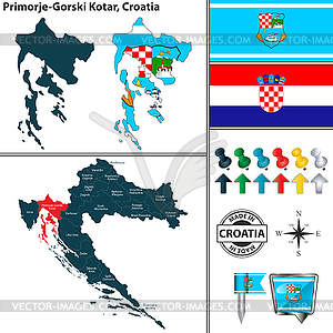 Map of Primorje Gorski Kotar, Croatia - vector clip art