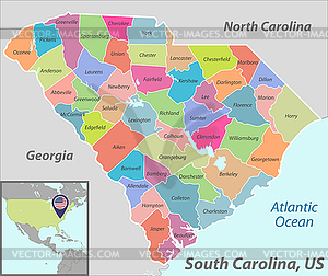 Map of state South Carolina, USA - vector clip art