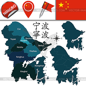 Map of Ningbo with Divisions - vector clipart