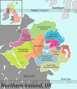 Map of Northern Ireland with Districts - vector image