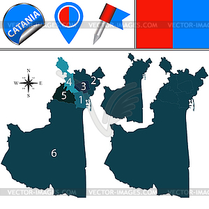 Map of Catania, Italy with Subdivisions - vector clipart / vector image