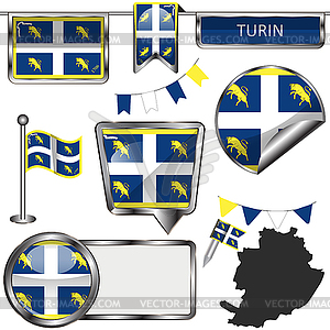 Flag of Turin, Italy - vector clipart