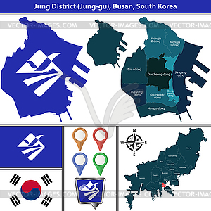 Jung District, Busan City, South Korea - color vector clipart