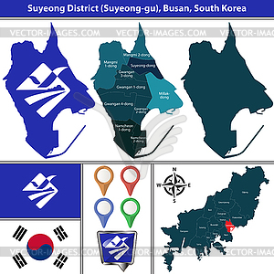 Suyeong District, Busan City, South Korea - vector clipart