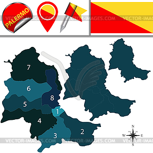 Map of Palermo, Italy with Subdivisions - vector clipart