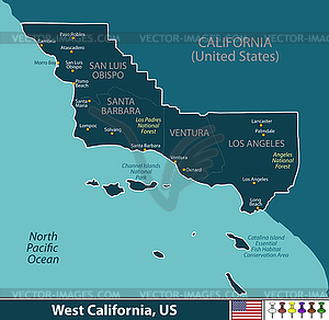 Западная Калифорния, США - векторный графический клипарт