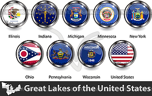 Flags of Great Lakes Region, US - royalty-free vector clipart