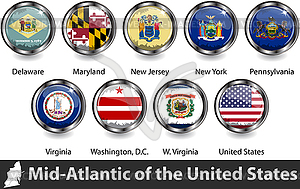 Flags of Mid Atlantic Region, US - vector clipart