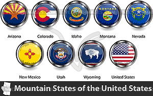Flags of Mountain States Region, US - vector clipart