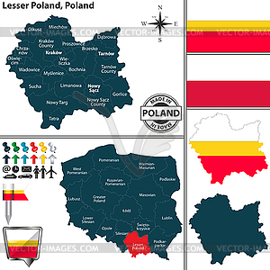 Map of Lesser Poland, Poland - vector clip art