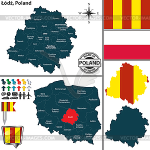 Map of Lodz, Poland - vector clipart