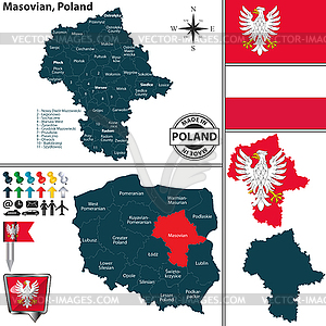 Map of Masovian, Poland - vector clipart