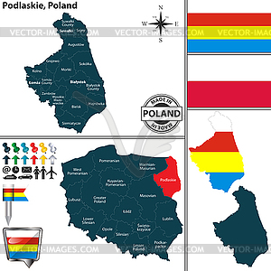 Карта Подляского воеводства, Польша - изображение в векторном формате