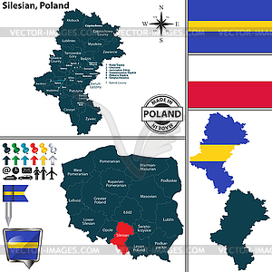 Map of Silesian, Poland - vector clipart