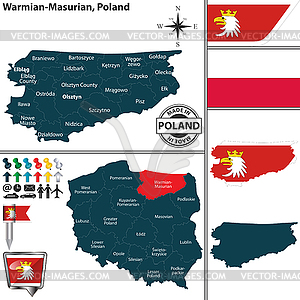 Карта Варминьских Мазур, Польша - рисунок в векторном формате