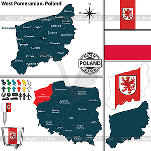 Map of West Pomeranian, Poland - royalty-free vector clipart