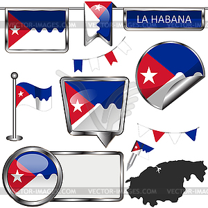 Glossy flags of La Habana, Cuba - vector clipart