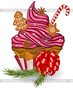 Cupcake with Gingerbread Cookies - vector clip art