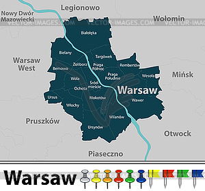 Map of Warsaw, Poland - vector clipart