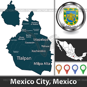 Map of Mexico City, Mexico - vector clipart