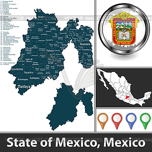 Map of state of Mexico, Mexico - vector image