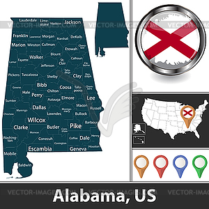 Map of Alabama, US - vector image