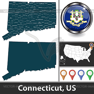 Map of Connecticut, US - vector clipart