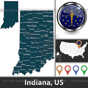 Map of Indiana, US - vector clipart