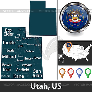 Map of Utah, US - color vector clipart