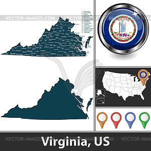 Карта Вирджинии, США - иллюстрация в векторе