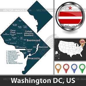 Map of Washington DC , US - vector clip art