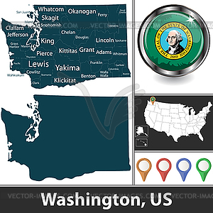 Карта Вашингтона, США - векторный клипарт / векторное изображение