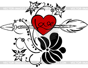 Wooden arrow with floral ornament - color vector clipart