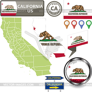 Map of California, US - vector clipart