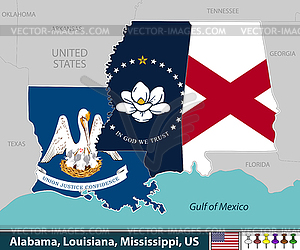 Alabama, Louisiana and Mississippi, United States - vector image