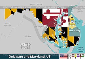 Delaware and Maryland, United States - color vector clipart