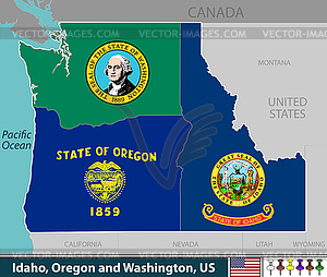 Айдахо, Орегон и Вашингтон, США - векторная графика