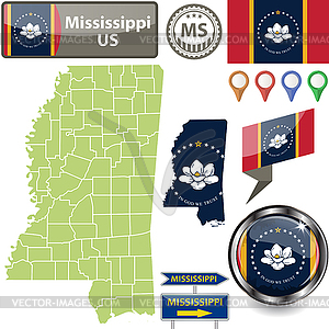 Map of Mississippi, US - vector clip art