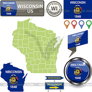 Map of Wisconsin, US - vector clipart