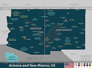Аризона и Нью-Мексико, США - цветной векторный клипарт