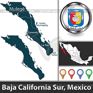 Карта Южная Нижняя Калифорния, Мексика - векторная графика