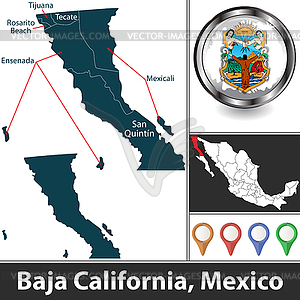 Map of Baja California, Mexico - vector image