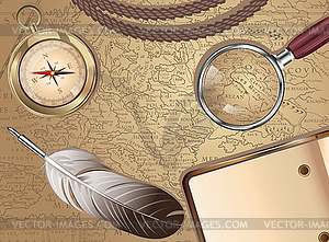 Old Map with Travel Stuff - vector image