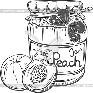 Of Peach Jam Jar - vector image